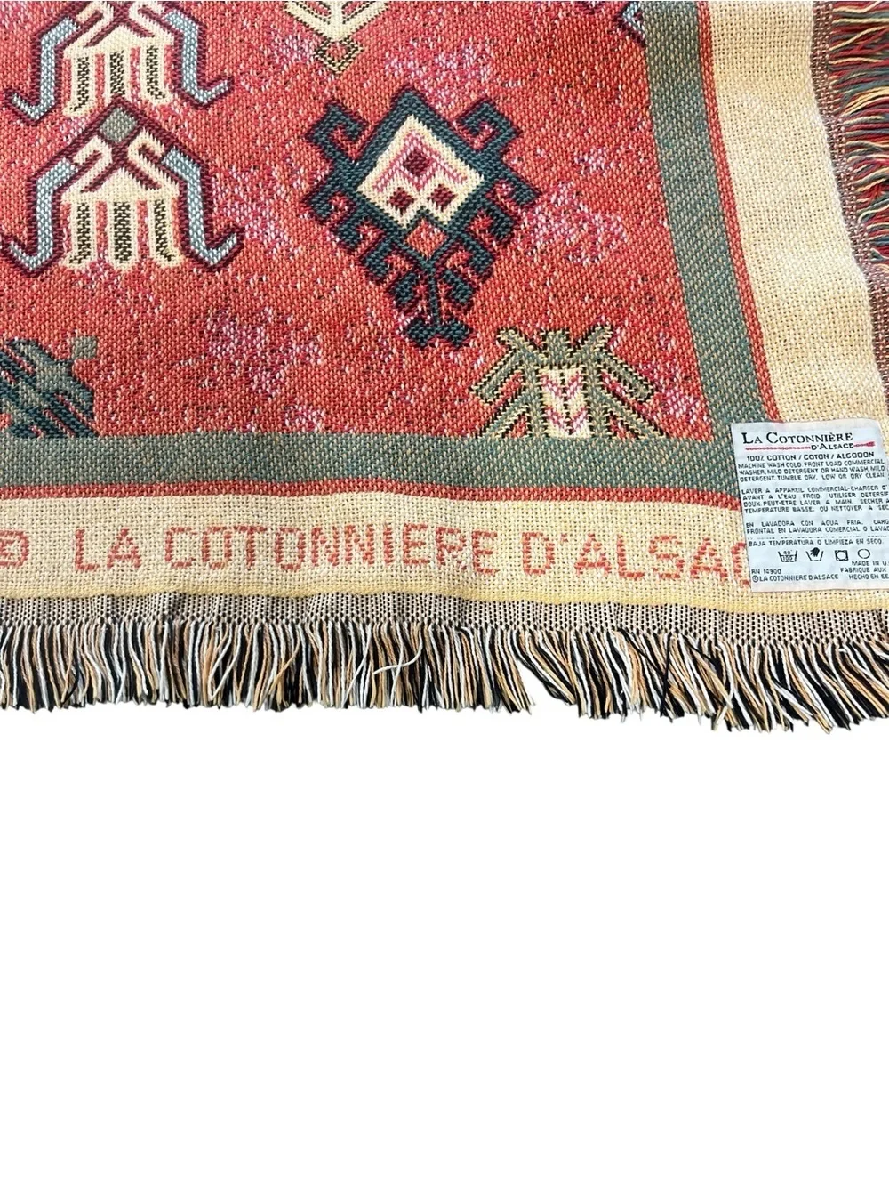 Vintage La Cotonniere D'Alsace Aztec Southwest Tapestry Throw Blanket USA